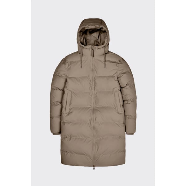 Rain Long Puffer Jacket in taupe