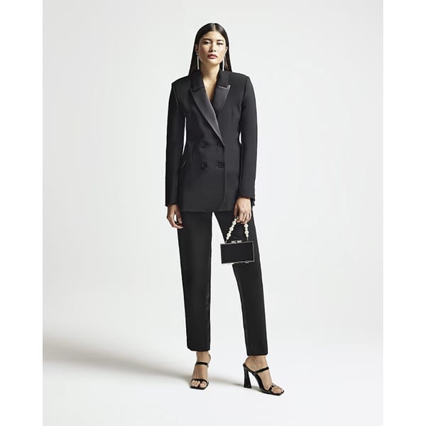 river island BLACK RI STUDIO SATIN DOUBLE BREASTED BLAZER and trousers-01