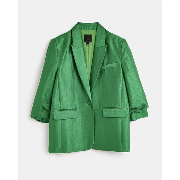 river island GREEN SATIN OVERSIZED BLAZER -01