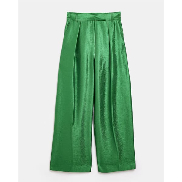 river island GREEN SATIN WIDE LEG TROUSERS -01