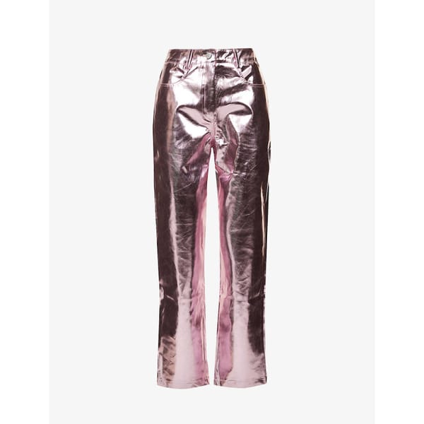 SELFRDIGES AMY LYNN Lupe metallic high-rise straight-leg faux-leather trousers