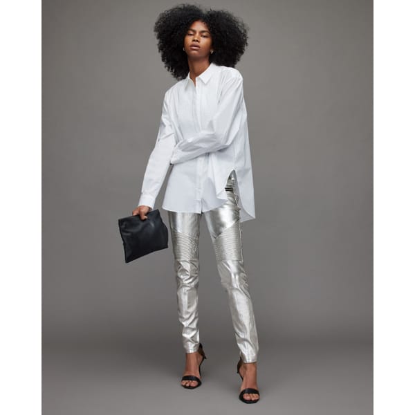 Suri Metallic Leather Biker Jeans