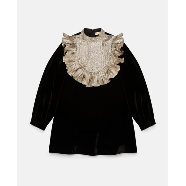 Velvet Pleated Bib Dress