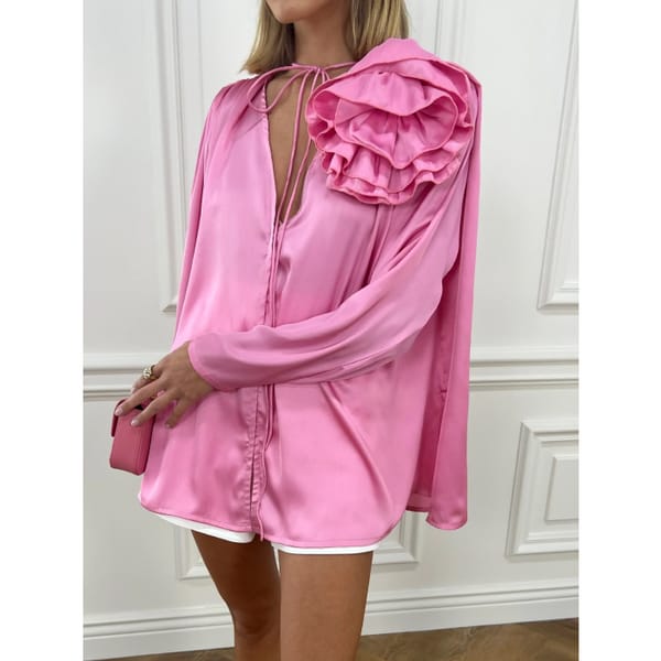 vita grace Alexis Corsage Satin Blouse _ Flamingo Pink