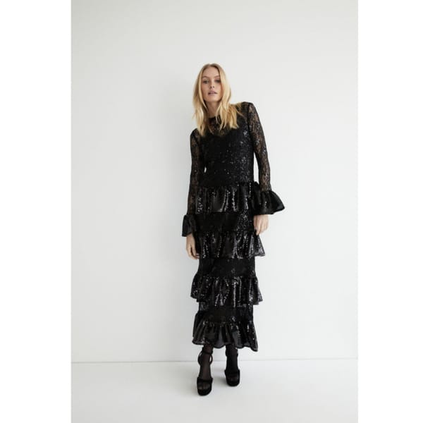 warehouse Sequin Ruffle Maxi Dress