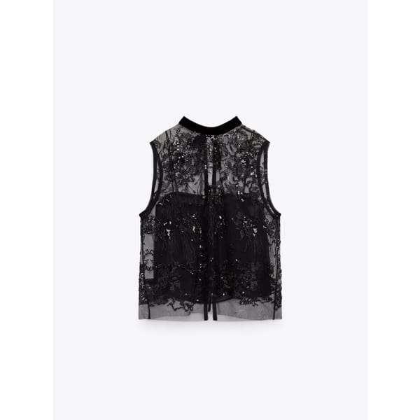 zara EMBROIDERED TULLE TOP - LIMITED EDITION