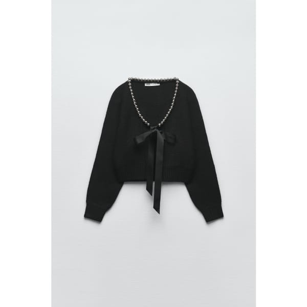 zara KNIT CARDIGAN WITH PEARL BEADS