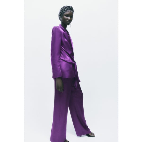 zara satin blazer and trousers