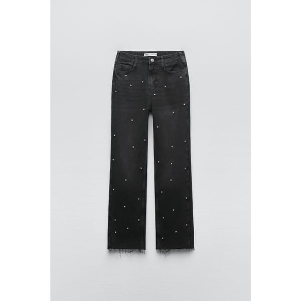 zara Z1975 HIGH RISE STRAIGHT CROPPED JEANS WITH RHINESTONES