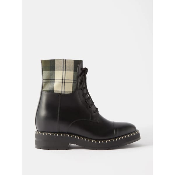 CHLOÉ X Barbour tartan-panel leather ankle boots £890