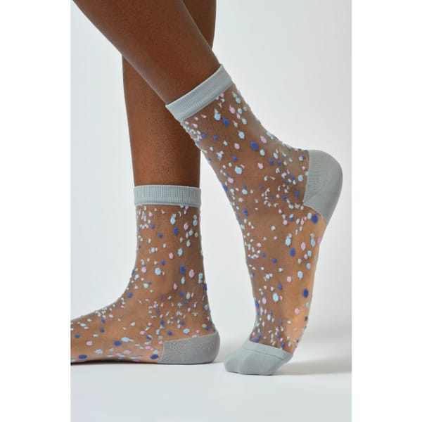 Grey Sheer Multicolour Dot Socks Glassworks London