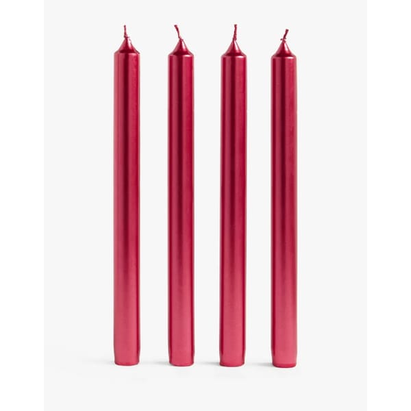 john Lewis Metallic Tapered Candles, Pack of 4, Red