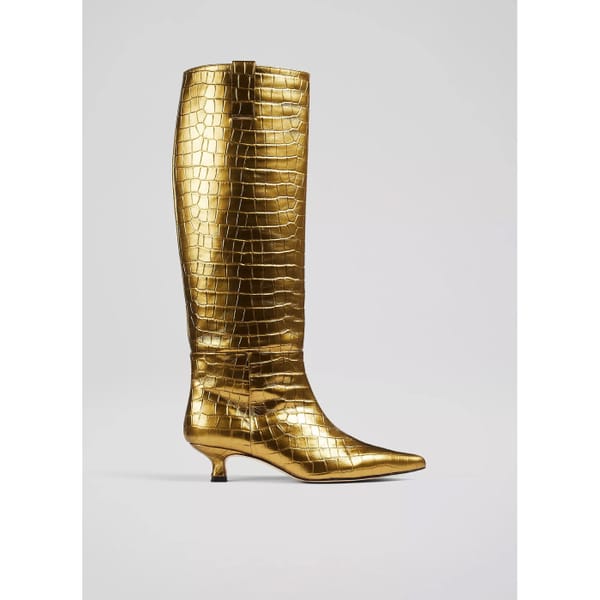 Eden Gold Croc Effect Leather Western Style Knee-High Boots LK Bennett