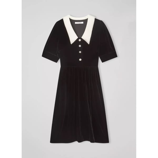 LK BEnnett Mimi Black Velvet Contrast Collar Dress