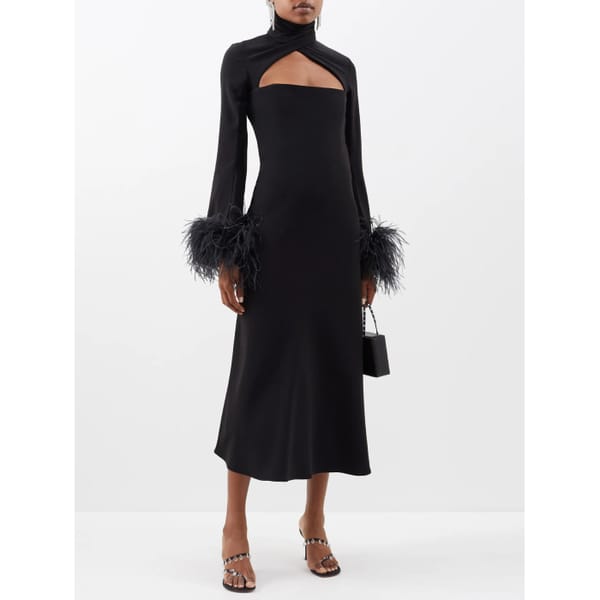 16ARLINGTON Odessa feather-trim crepe midi dress £995