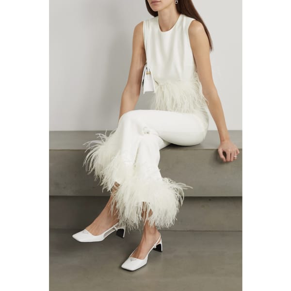 16ARLINGTON Hoku cropped feather-trimmed crepe top