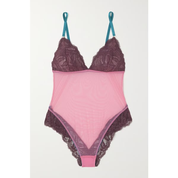 NETAPORTER DORA LARSEN DORA LARSEN Clementine lace-trimmed tulle bodysuit