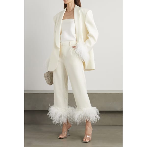 MAGDA BUTRYM Feather-trimmed wool-twill straight-leg pants