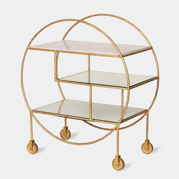 Luxe Round Bamboo Gold Drinks Trolley Bar Cart New Year's Eve
