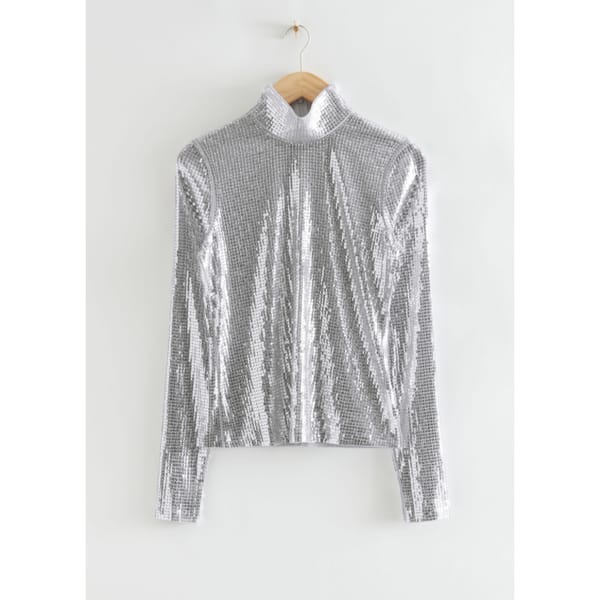 & other stories Fitted Sequin Turtleneck Top