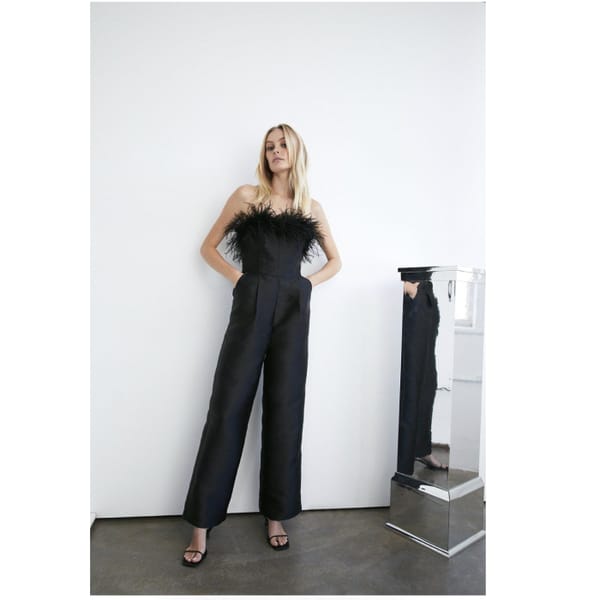 warehouse Feather Trim Bandeau Jumpsuit