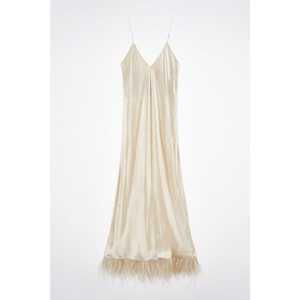 zara SATIN DRESS WITH FEATHERS