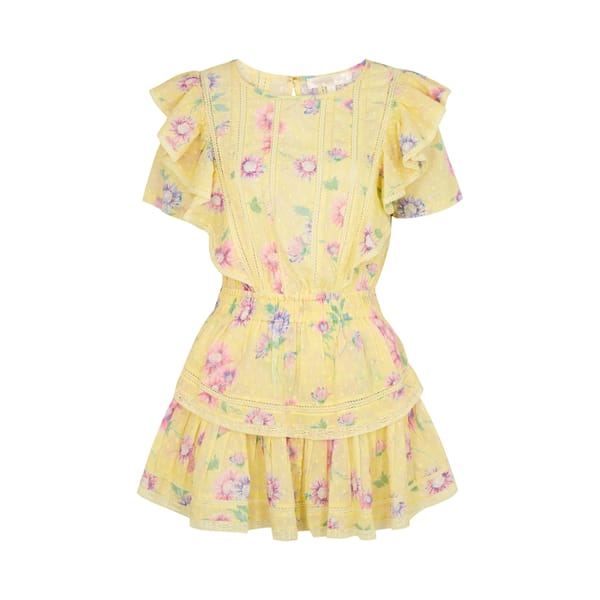 LOVESHACKFANCY Natasha yellow floral-print cotton mini dress - Resort Wear