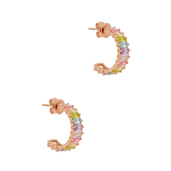 ROSIE FORTESCUE Crystal-embellished 18kt rose gold-plated hoop earrings -rainbow jewellery