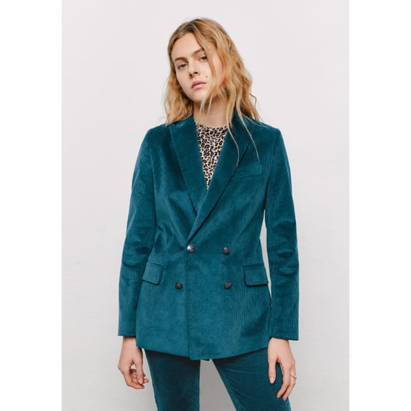 IKKS Paris WOMEN’S SLATE BLUE DOUBLE-BREASTED CORDUROY JACKET