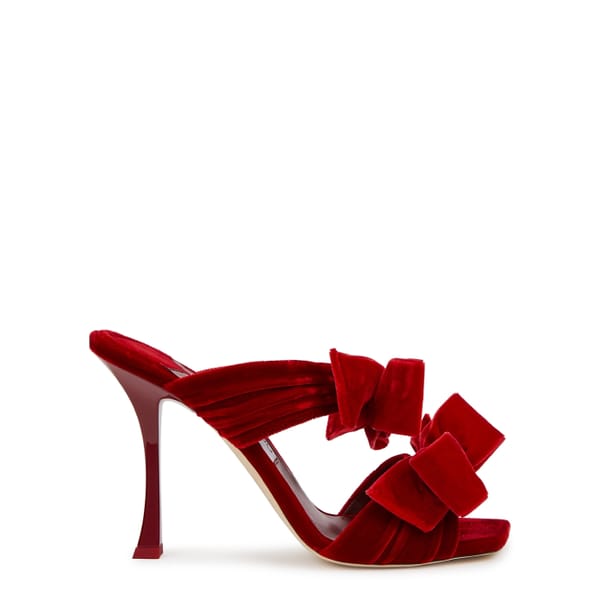 JIMMY CHOO Flaca 100 bow-embellished velvet mules