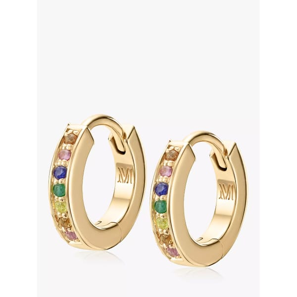 Monica Vinader Skinny Multi Stone Hoop Earrings, Gold - rainbow jewellery
