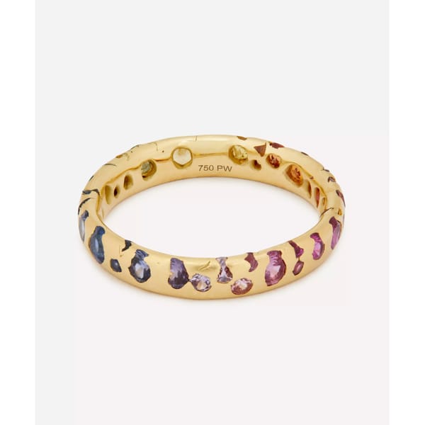 POLLY WALES 18ct Gold Narrow Rainbow Gradient Sapphire Confetti Ring - rainbow jewellery