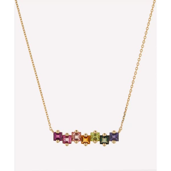 SUZANNE KALAN 14ct Gold Rainbow Multi-Stone Bar Pendant Necklace - rainbow jewellery