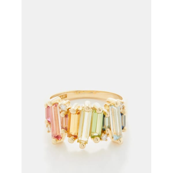 SUZANNE KALAN Rainbow diamond, topaz & 14kt gold ring - rainbow jewellery