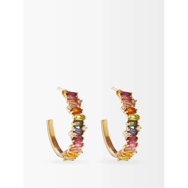 SUZANNE KALAN Rainbow diamond, topaz _ 14kt gold hoop earrings - rainbow jewellery