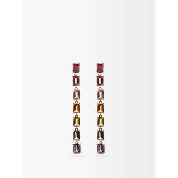 SUZANNE KALAN Rainbow topaz, rhodalite _ 14kt gold drop earrings - rainbow jewellery