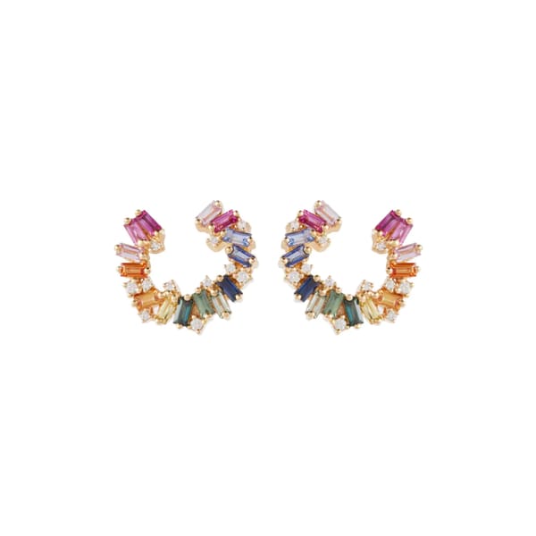 SUZANNE KALAN Rainbow 18kt gold hoop earrings with diamonds and sapphires - rainbow jewellery