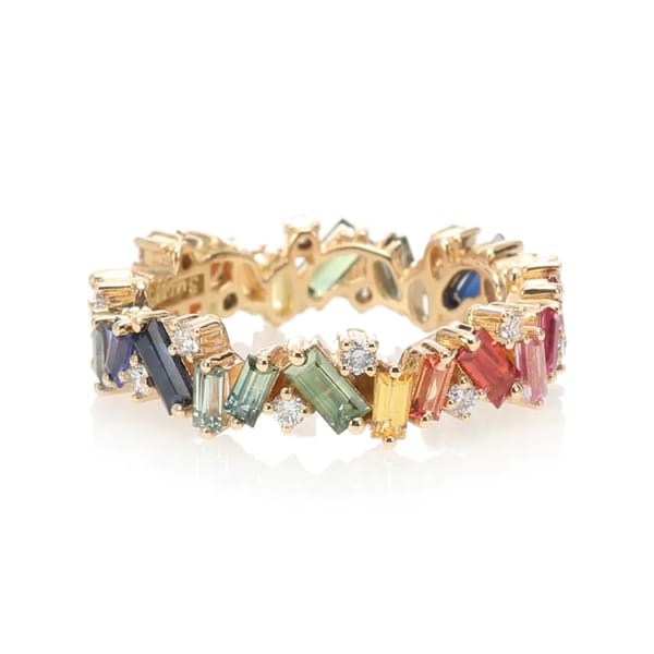 SUZANNE KALAN Rainbow Frenzy 18kt gold, diamond and sapphire ring - rainbow jewellery