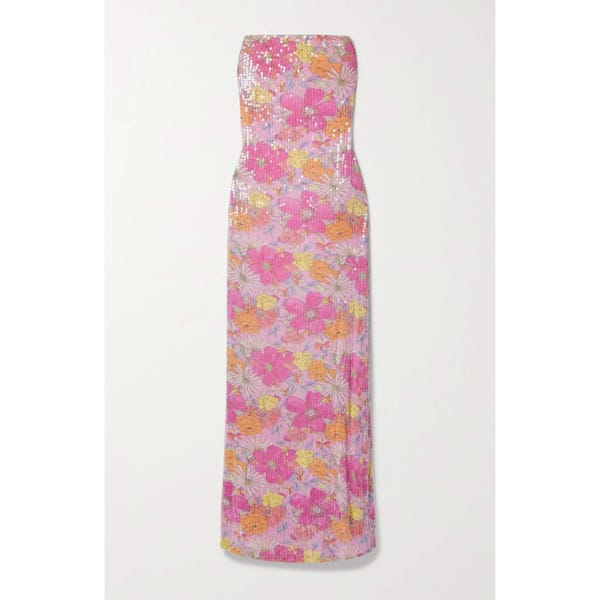 LOVESHACKFANCY Tannie strapless sequined floral-print jersey maxi dress - Resort Wear