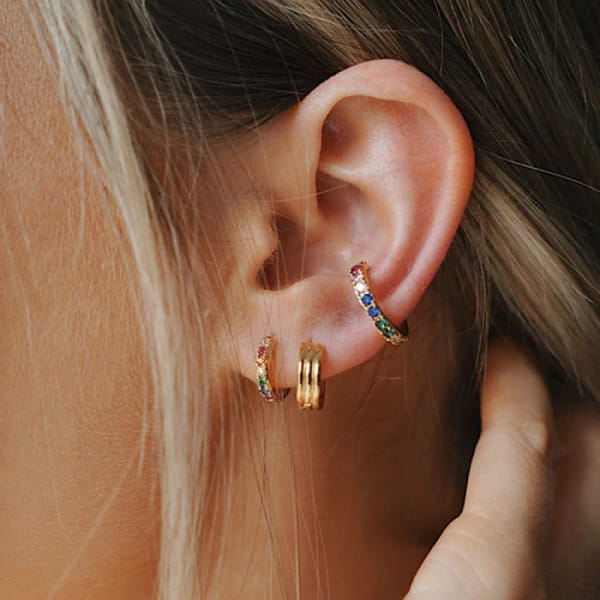 orellia RAINBOW PAVE HUGGIE HOOP EARRINGS - GOLD - rainbow jewellery