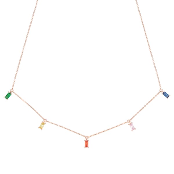 rosie fortescue jewellery ROSE GOLD RAINBOW EMERALD CUT NECKLACE - rainbow jewellery