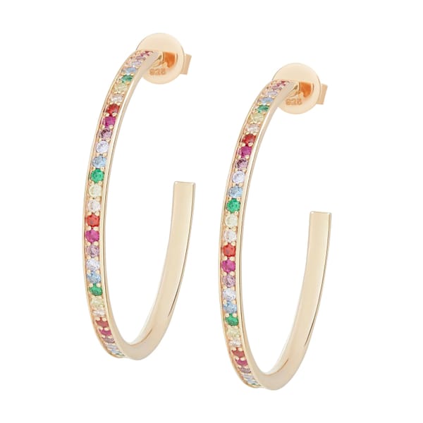 rosie fortescue jewellery GOLD LARGE RAINBOW EMBELLISHED HOOPS - rainbow jewellery