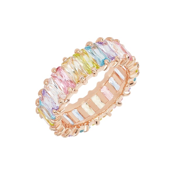 rosie fortescue jewellery ROSE GOLD PASTEL RAINBOW EMERALD CUT RING
