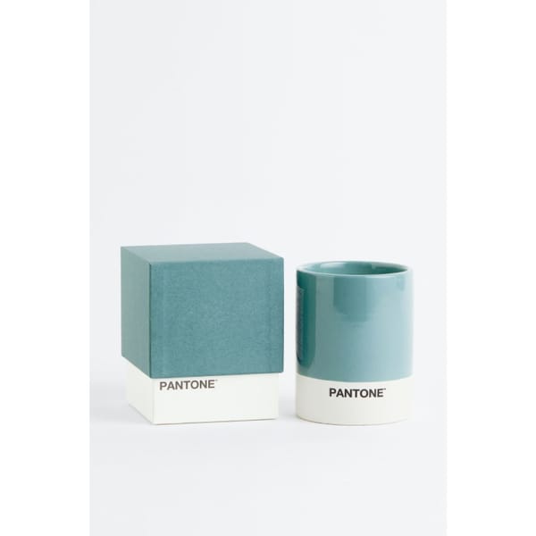 Scented candle in a holder in turquiose _ sundried linen