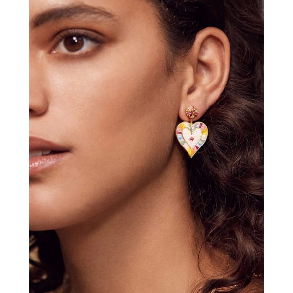 soru Love Heart Sapphire _ Micro-Mosaic Earrings, 18ct Gold - rainbow jewellery