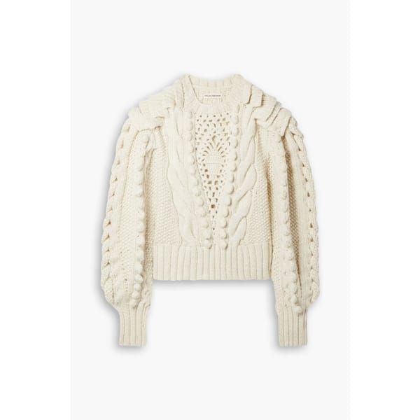ulla johnson Verena crochet-trimmed cable-knit wool sweater