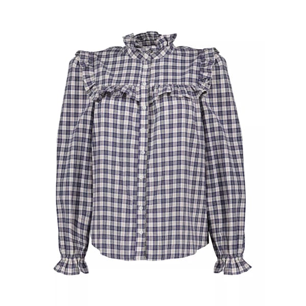 john lewis Baukjen Cambrie Organic Cotton Check Blouse, Navy