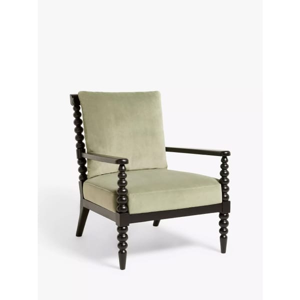John Lewis Petite Bobbin Armchair, Black Frame_Stax Moss Green