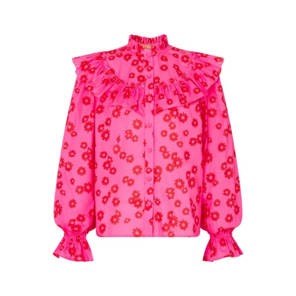 kitri Raya Pink Daisy Print Cotton Voile Top