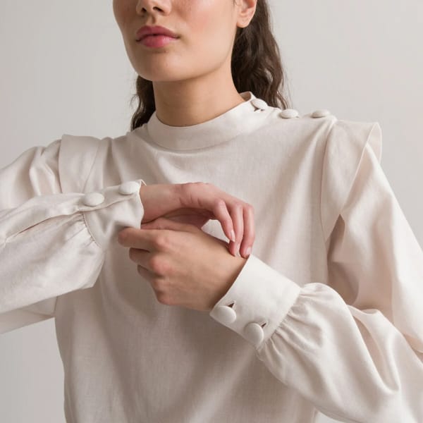 la redoute Cotton_Linen Blouse with High Neck and Long Sleeves